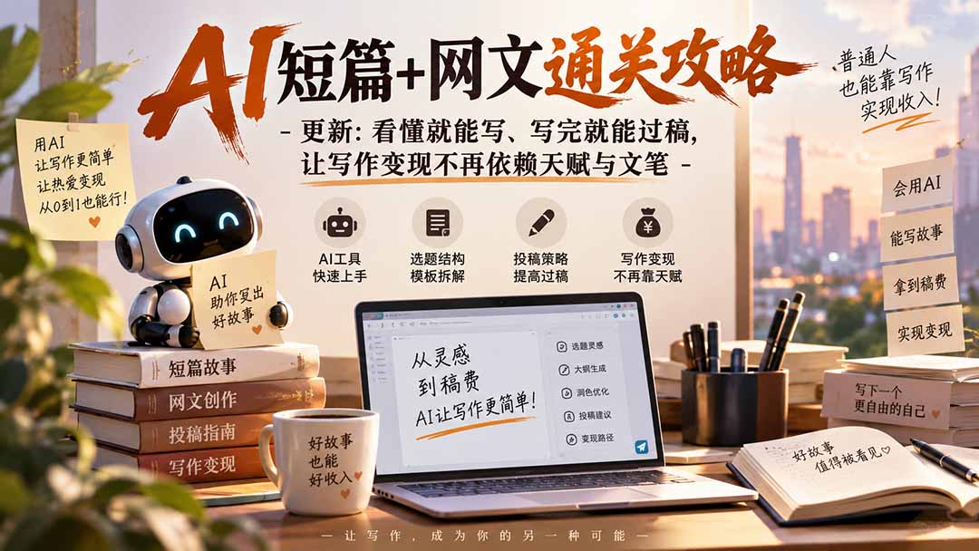 AI短篇+网文通关攻略-更新1009:看懂就能写、写完就能过稿,让写作变现不再依赖天赋与文笔-酷乐网