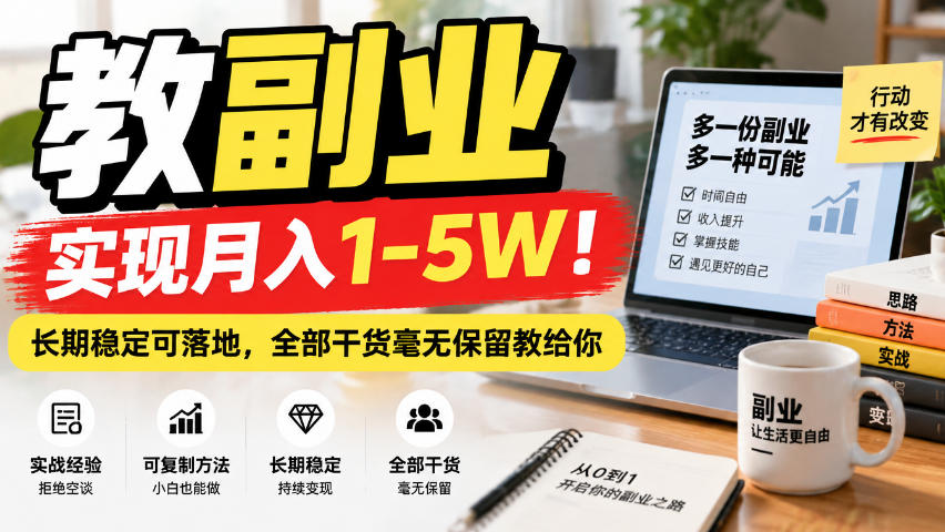 “教副业”实现月入1-5W！长期稳定可落地，全部干货毫无保留教给你-酷乐网