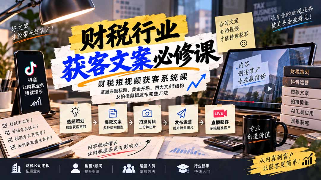 图片[1]-财税短视频获客系统课：掌握选题标题、黄金开场、四大文案结构及拍摄剪辑发布完整方法-酷乐网