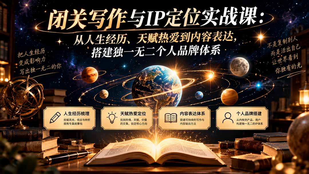 闭关写作与IP定位实战课：从人生经历、天赋热爱到内容表达，搭建独一无二个人品牌体系-酷乐网