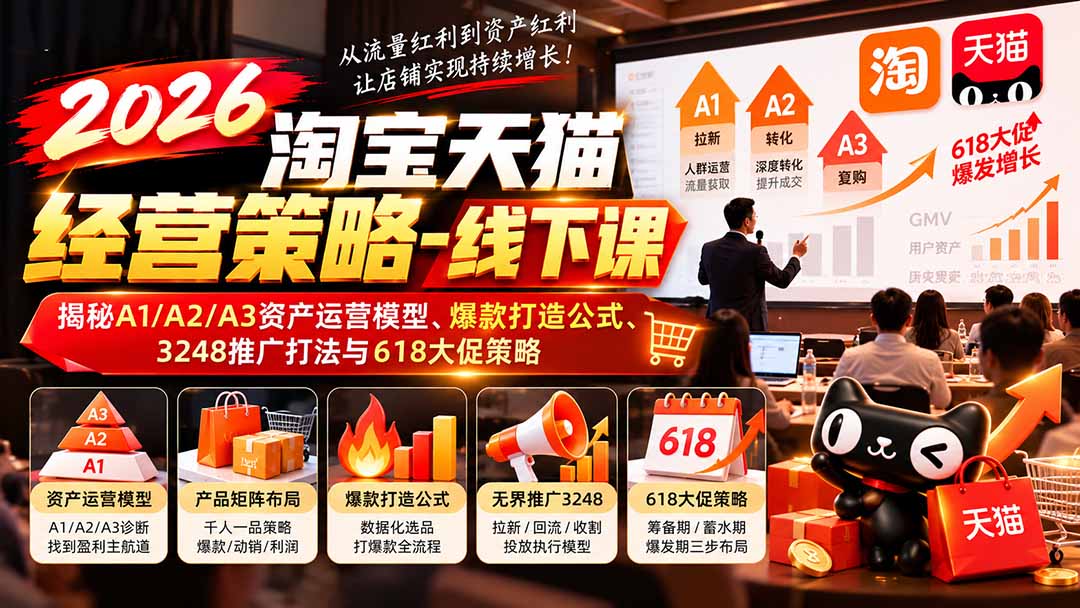 图片[1]-2026淘宝天猫经营策略-线下课：揭秘A1/A2/A3资产运营模型、爆款打造公式、3248推广打法与618大促策略-酷乐网