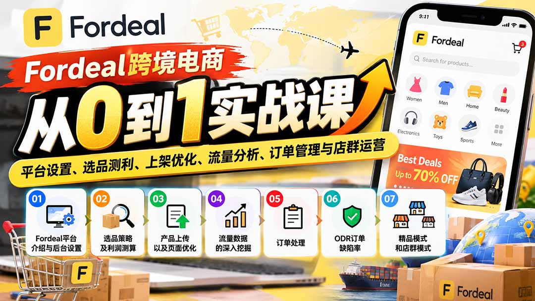 图片[1]-Fordeal跨境电商从0到1实战课：平台设置、选品测利、上架优化、流量分析、订单管理与店群运营-酷乐网
