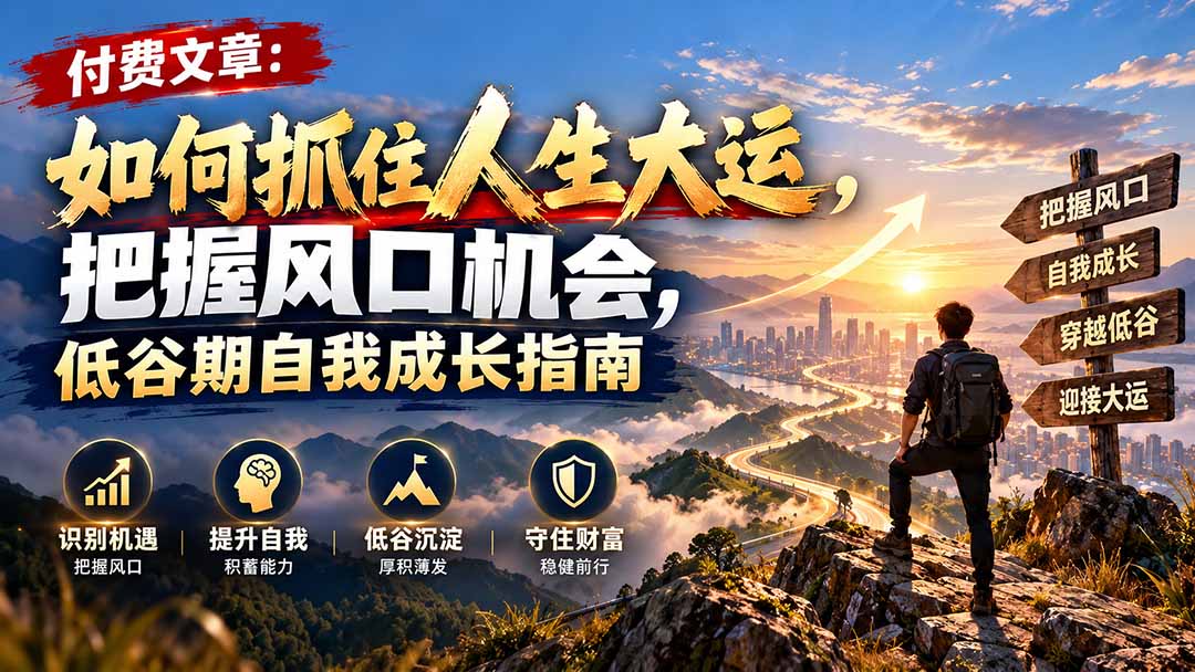 付费文章：如何抓住人生大运，把握风口机会，低谷期自我成长指南-酷乐网