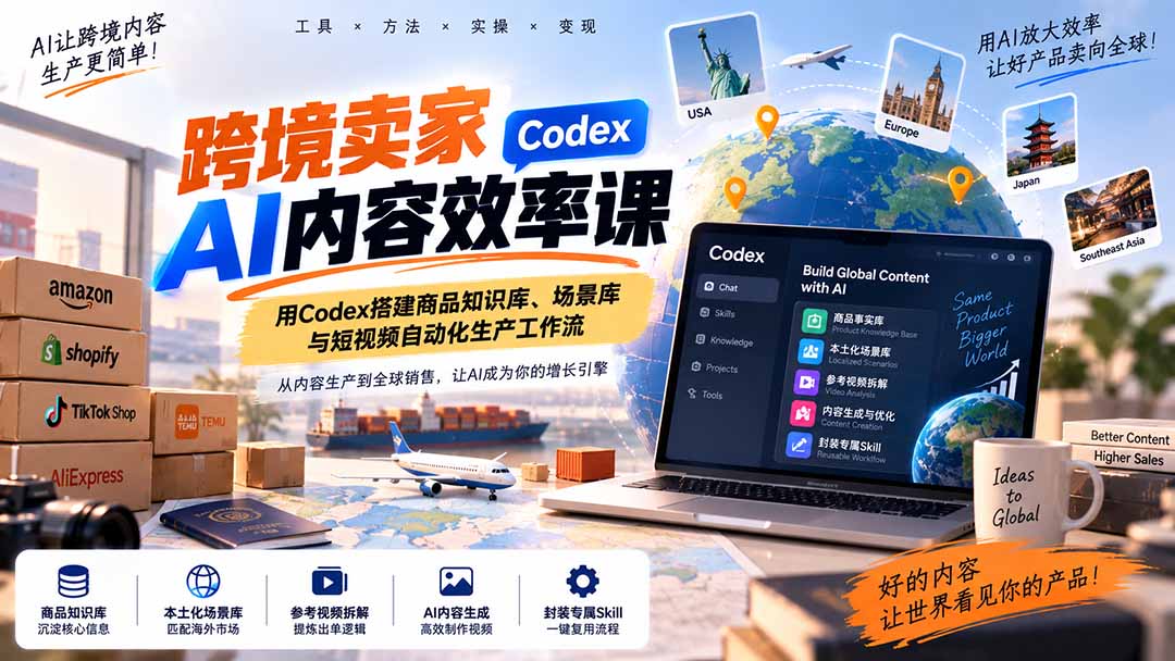 跨境卖家AI内容效率课:用Codex搭建商品知识库、场景库与短视频自动化生产工作流-酷乐网