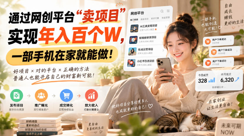 通过网创平台“卖项目”实现年入百万，一部手机在家就能做！-酷乐网