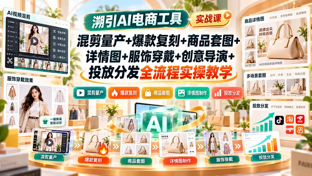 图片[1]-溯引AI电商工具实战课：混剪量产+爆款复刻+商品套图+详情图+服饰穿戴+创意导演+投放分发全流程实操教学-酷乐网