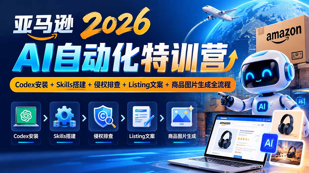 亚马逊2026AI自动化-10月特训营:Codex安装+Skills搭建+侵权排查+Listing文案+商品图片生成全流程-酷乐网