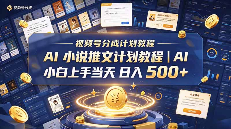 最新视频号分成计划教程｜AI 小说推文，小白上手当天日入 500+-酷乐网