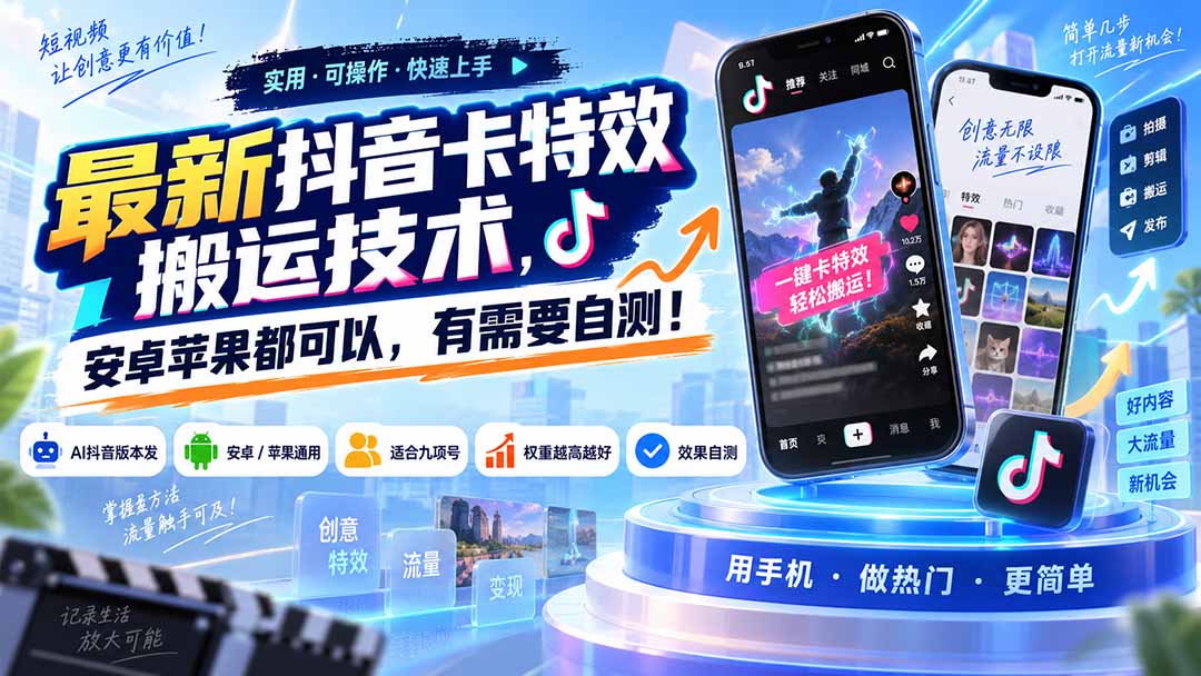 最新抖音卡特效搬运技术,安卓苹果都可以,有需要自测!-酷乐网