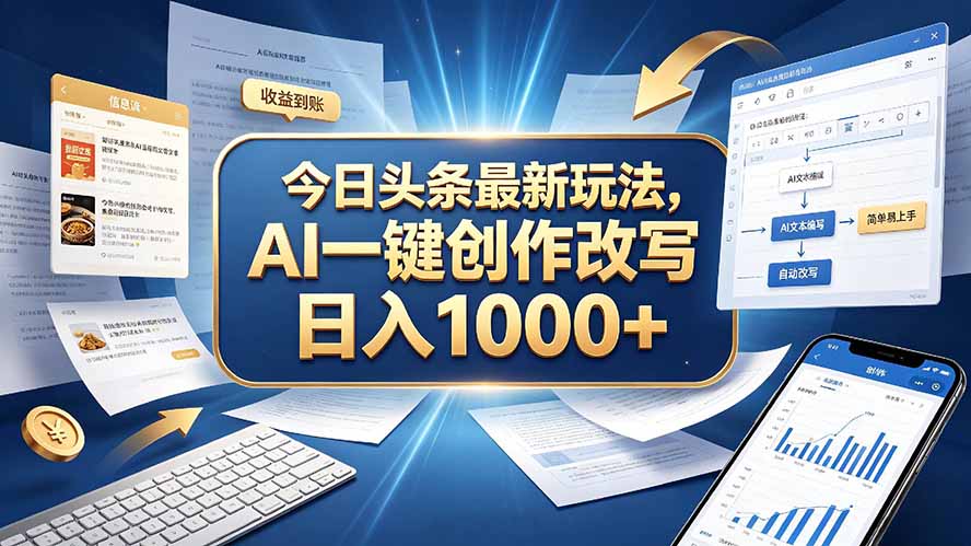 今日头条最新玩法，AI 一键创作改写，简单易上手，轻松日入 1000 +-酷乐网
