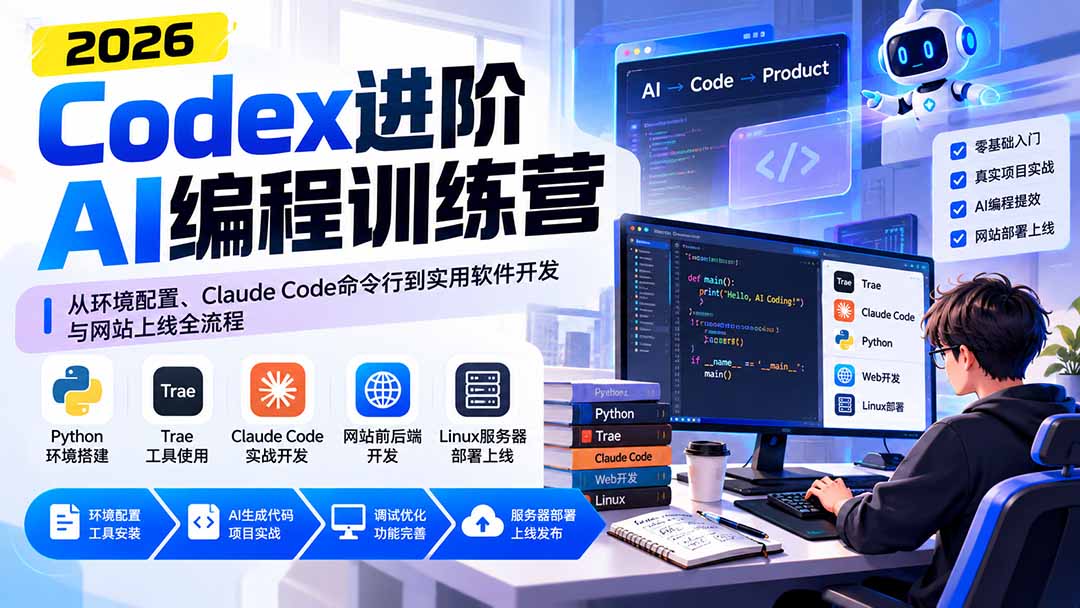 图片[1]-Codex进阶AI编程训练营：从环境配置、Claude Code命令行到实用软件开发与网站上线全流程-酷乐网