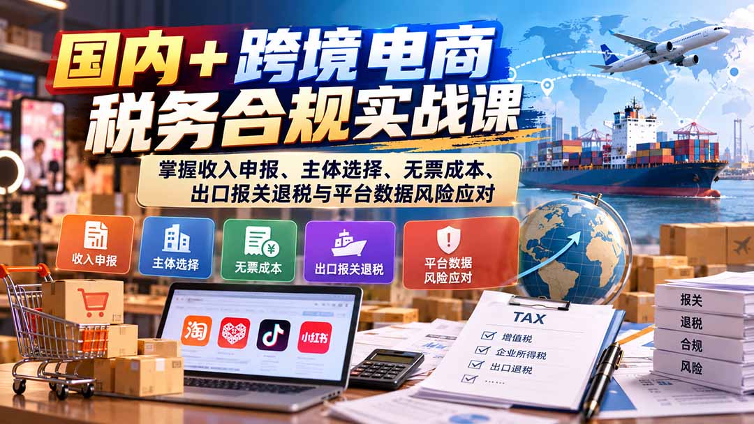 图片[1]-国内+跨境电商税务合规实战课：掌握收入申报、主体选择、无票成本、出口报关退税与平台数据风险应对-酷乐网