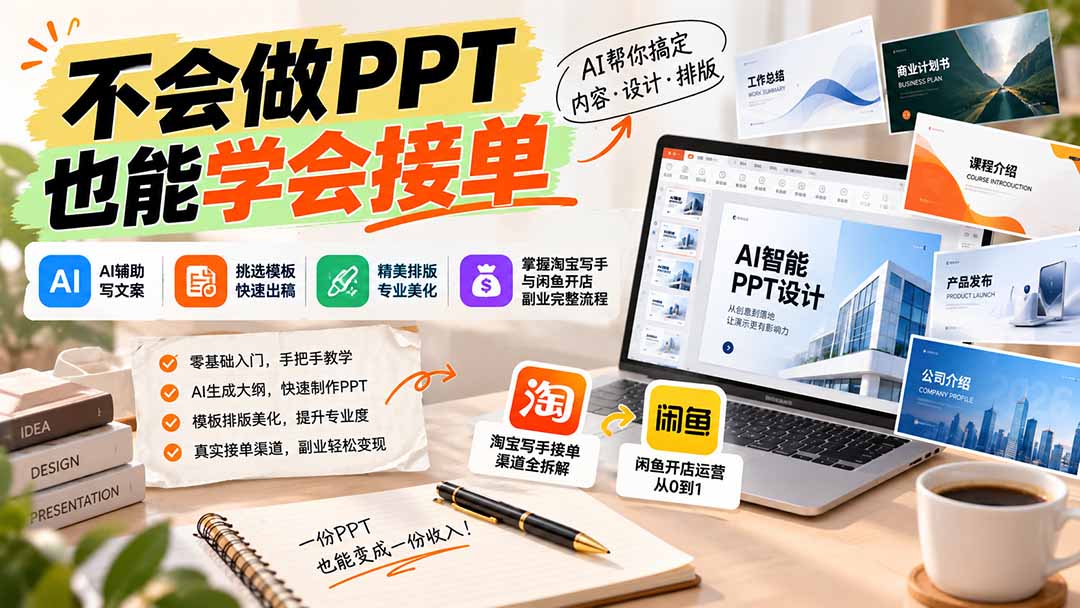 不会做PPT也能学会接单：AI辅助写文案、挑模板、做排版，掌握淘宝写手与闲鱼开店副业完整流程-酷乐网