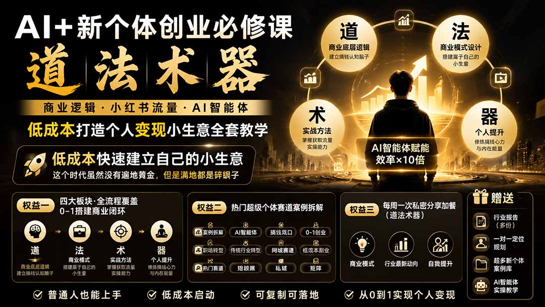 图片[1]-AI+新个体创业必修课-更新0922｜道法术器｜商业逻辑・小红书流量・AI智能体｜低成本打造个人变现小生意全套教学-酷乐网