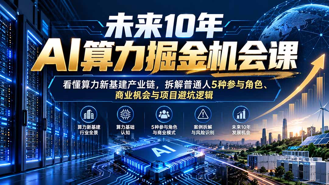 未来10年AI算力掘金机会课:看懂算力新基建产业链,拆解普通人5种参与角色、商业机会与项目避坑逻辑-酷乐网