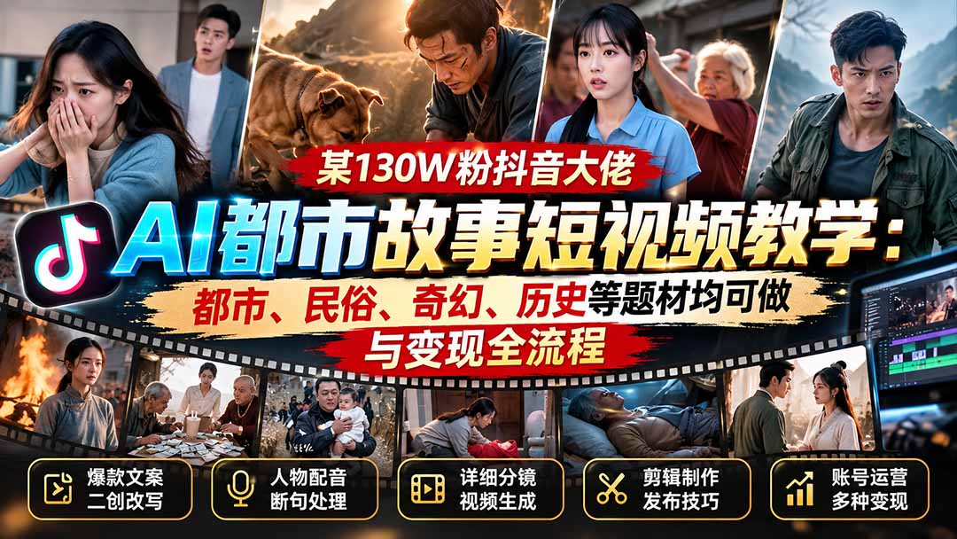图片[1]-某130W粉抖音大佬AI都市故事短视频教学：都市、民俗、奇幻、历史等题材均可做与变现全流程-酷乐网