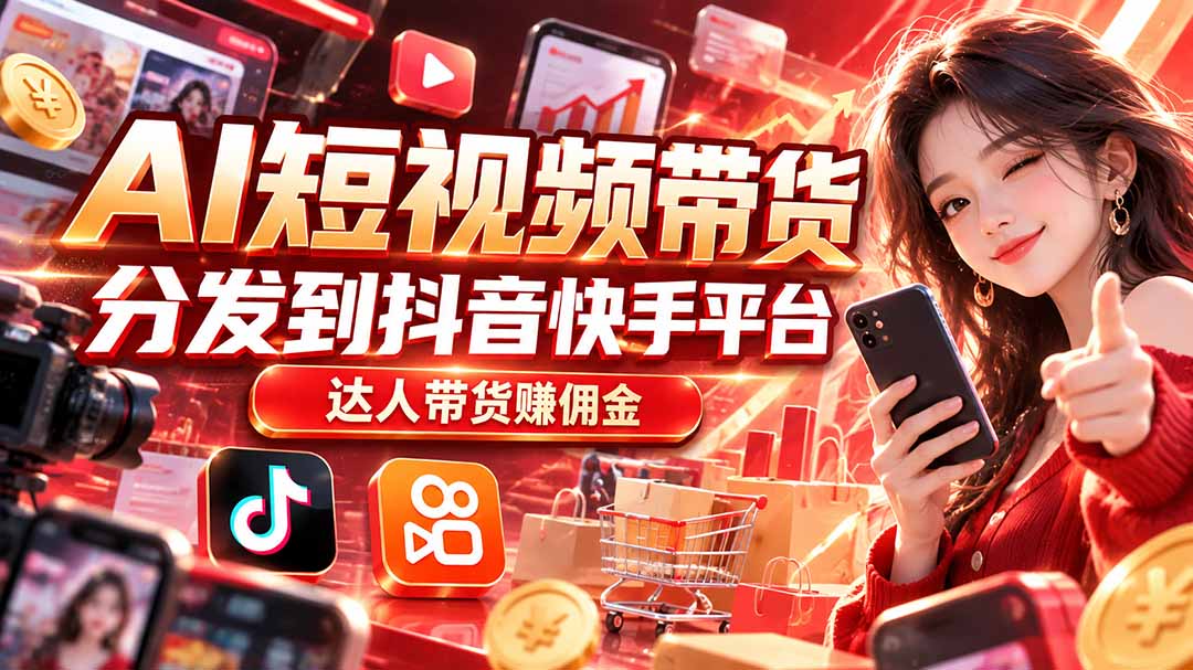 【AI短视频带货】分发到抖音快手平台,达人带货赚佣金-酷乐网