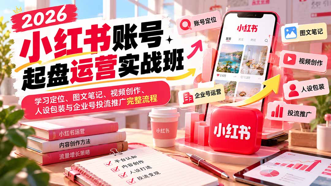 图片[1]-2026小红书账号起盘运营实战班：学习定位、图文笔记、视频创作、人设包装与企业号投流推广完整流程-酷乐网