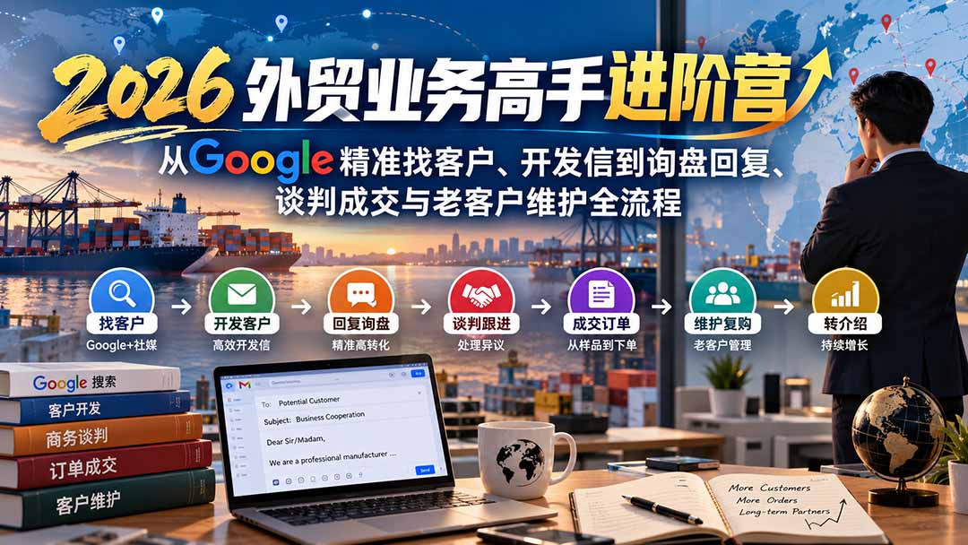 2026外贸业务高手进阶营：从Google精准找客户、开发信到询盘回复、谈判成交与老客户维护全流程-酷乐网