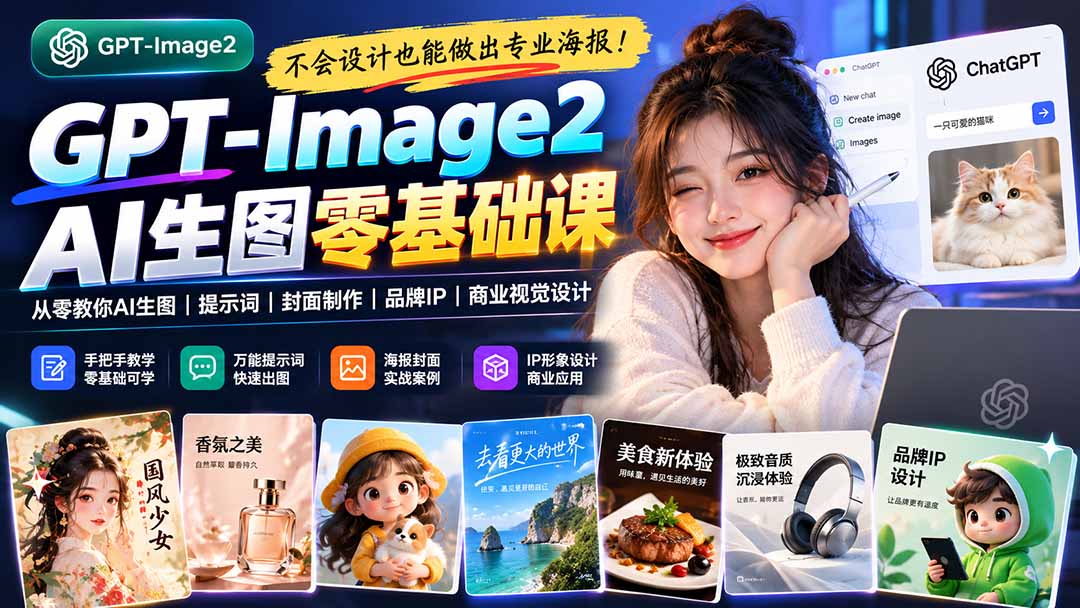 不会设计也能做出专业海报！GPT-Image2从零教你AI生图、提示词、封面制作、品牌IP与商业视觉设计-酷乐网
