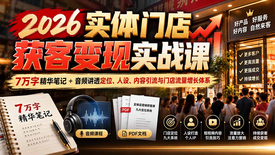 图片[1]-2026实体门店获客变现实战课：7万字精华笔记+音频讲透定位、人设、内容引流与门店流量增长体系-酷乐网
