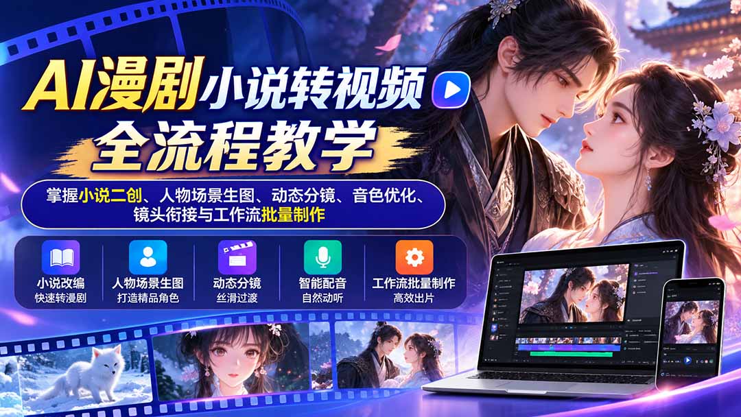 AI漫剧小说转视频全流程教学:掌握小说二创、人物场景生图、动态分镜、音色优化、镜头衔接与工作流批量制作-酷乐网