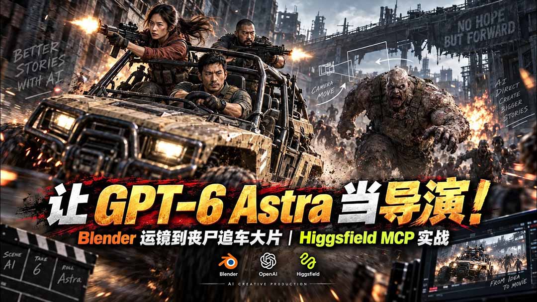 图片[1]-【无水印】让 GPT-6 Astra 当导演！Blender 运镜到丧尸追车大片｜Higgsfield MCP 实战-酷乐网