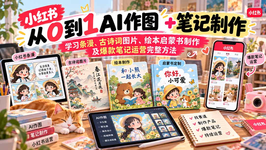2026小红书AI内容创作从0到1:学习条漫、古诗词图片、绘本启蒙书制作及爆款笔记运营完整方法-酷乐网