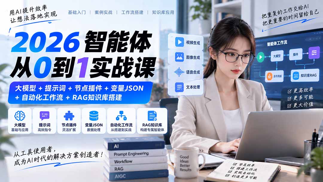 图片[1]-2026智能体从0到1实战课｜大模型+提示词+节点插件+变量JSON+自动化工作流+RAG知识库搭建-酷乐网
