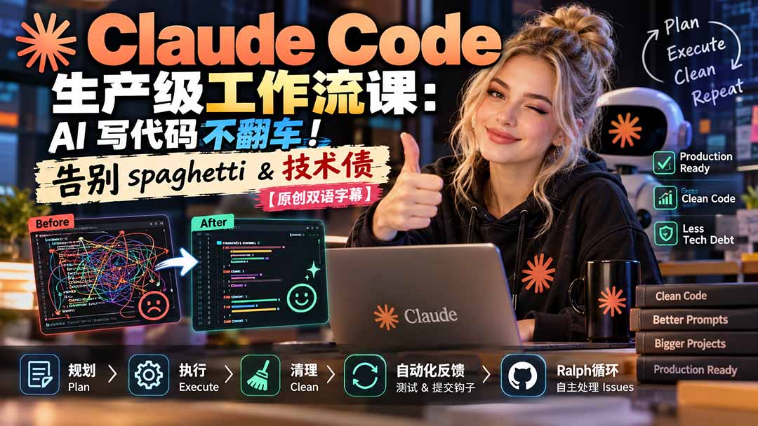 Claude Code 生产级工作流课:AI 写代码不翻车!告别 spaghetti & 技术债【原创双语字幕】-酷乐网