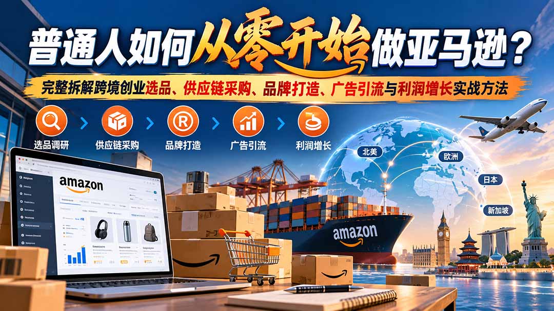 图片[1]-普通人如何从零开始做亚马逊？完整拆解跨境创业选品、供应链采购、品牌打造、广告引流与利润增长实战方法-酷乐网