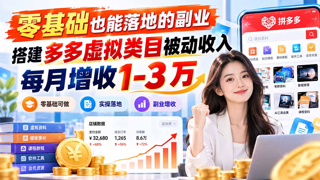零基础也能落地的副业,搭建多多虚拟类目被动收入,每月增收 1-3 万-酷乐网