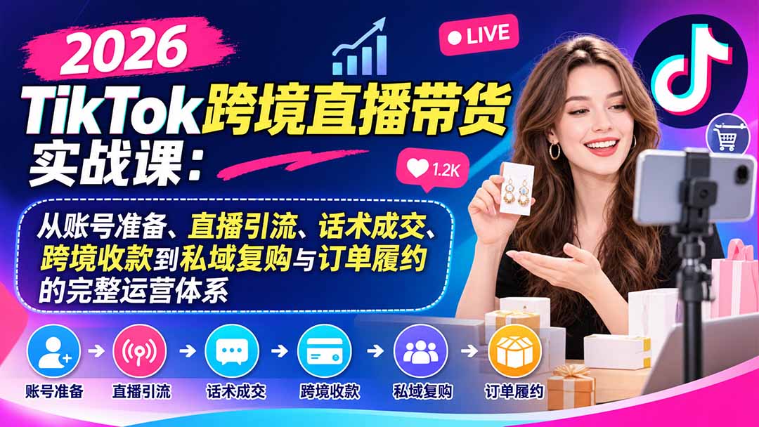 图片[1]-2026TikTok跨境直播带货实战课：从账号准备、直播引流、话术成交、跨境收款到私域复购与订单履约的完整运营体系-酷乐网