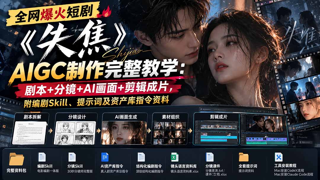图片[1]-全网爆火短剧《失焦》AIGC制作完整教学：剧本+分镜+AI画面+剪辑成片，附编剧Skill、提示词及资产库指令资料-酷乐网