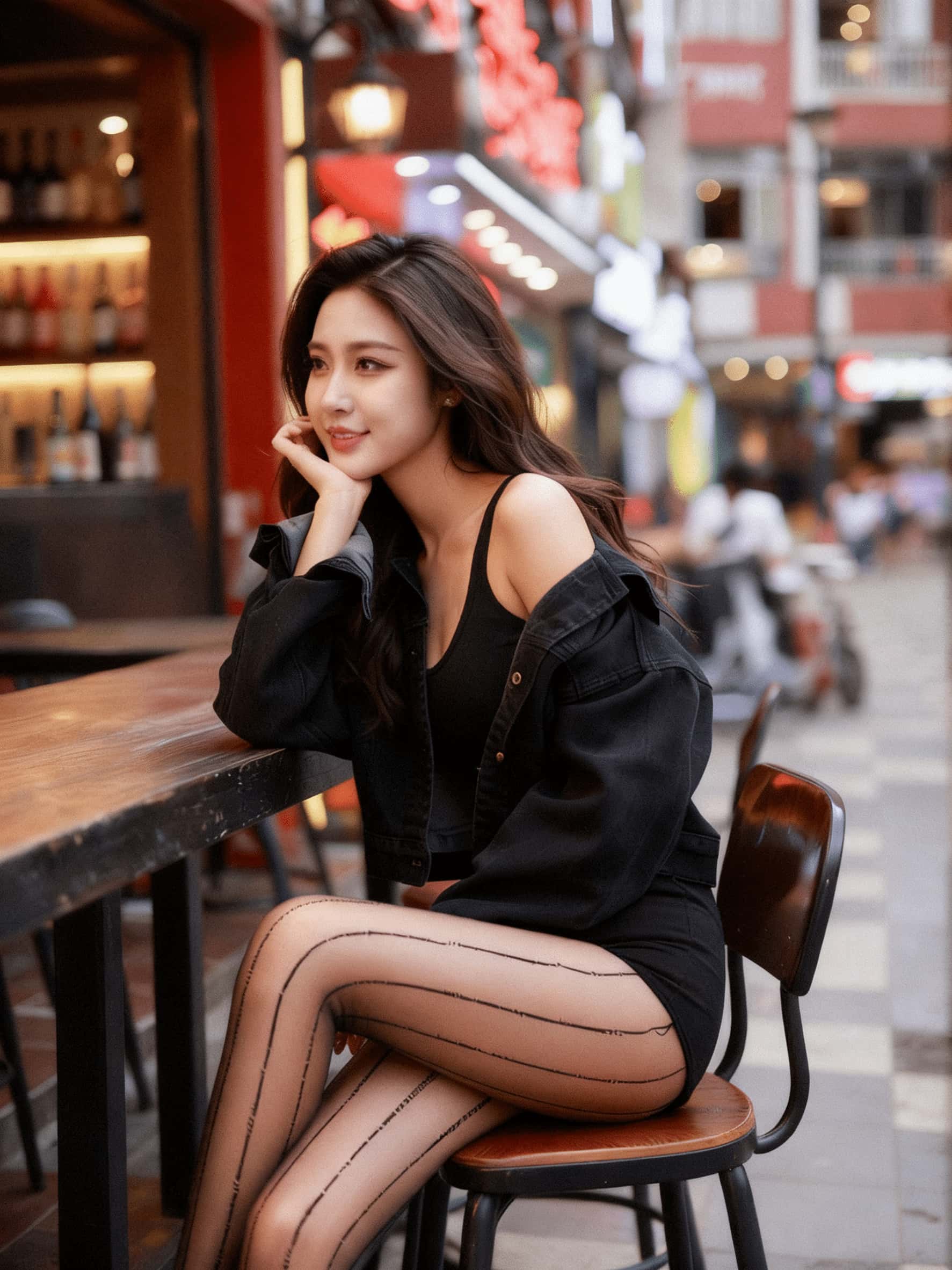 图片[3]-女神条纹丝袜超清街拍效果图-NOVENDREAM