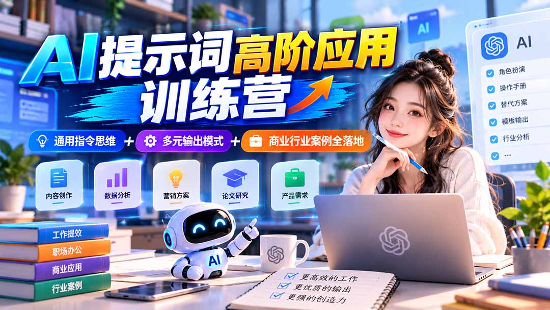 【无水印】AI提示词高阶应用训练营|通用指令思维+多元输出模式+商业行业案例全落地-酷乐网