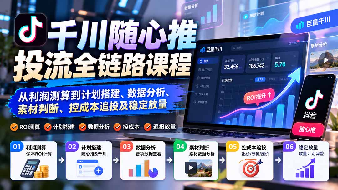 图片[1]-千川随心推投流全链路课程：从利润测算到计划搭建、数据分析、素材判断、控成本追投及稳定放量-酷乐网