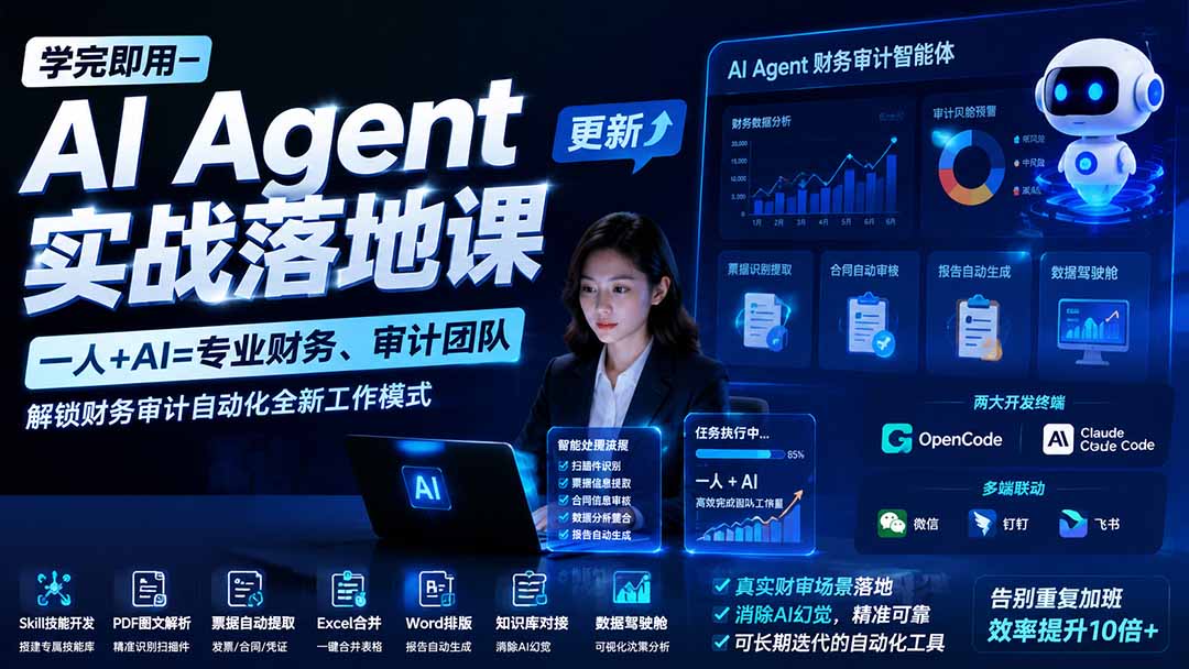 【无水印】学完 即用-AI Agent实操落地课-更新0924:一人 + AI=专业财务、审计团队,解锁财务审计自动化全新工作模式-酷乐网