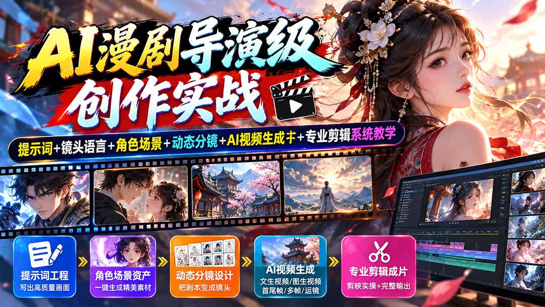 图片[1]-AI漫剧导演级创作实战：提示词+镜头语言+角色场景+动态分镜+AI视频生成+专业剪辑系统教学-酷乐网