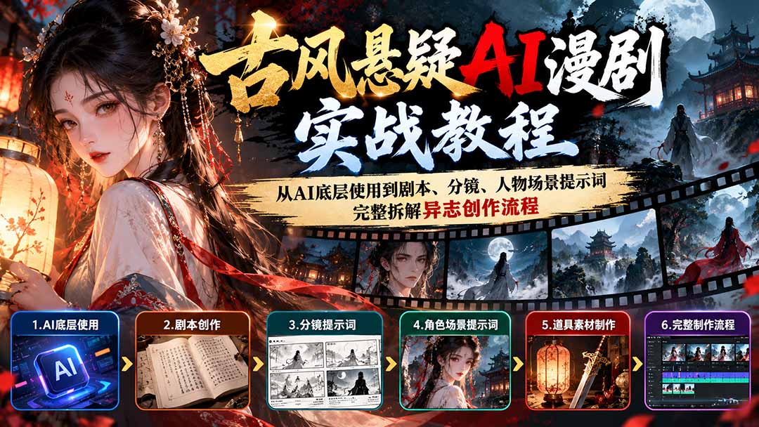图片[1]-古风悬疑AI漫剧实战教程：从AI底层使用到剧本、分镜、人物场景提示词，完整拆解异志创作流程-酷乐网