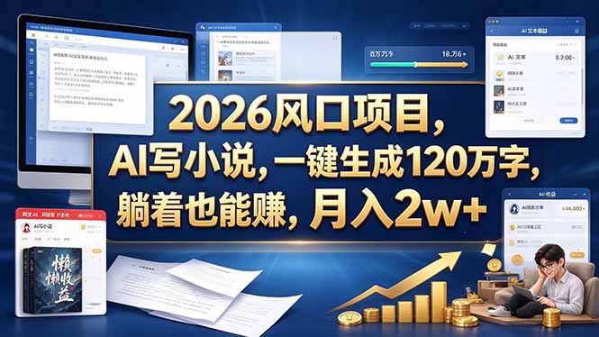 2026 风口项目,AI 写小说,一键生成 120 万字,躺着也能赚,月入 2w +-酷乐网