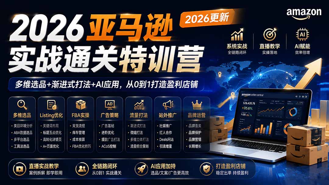 图片[1]-2026亚马逊实战通关特训营-更新1001，多维选品+渐进式打法+AI应用，从0到1打造盈利店铺-酷乐网