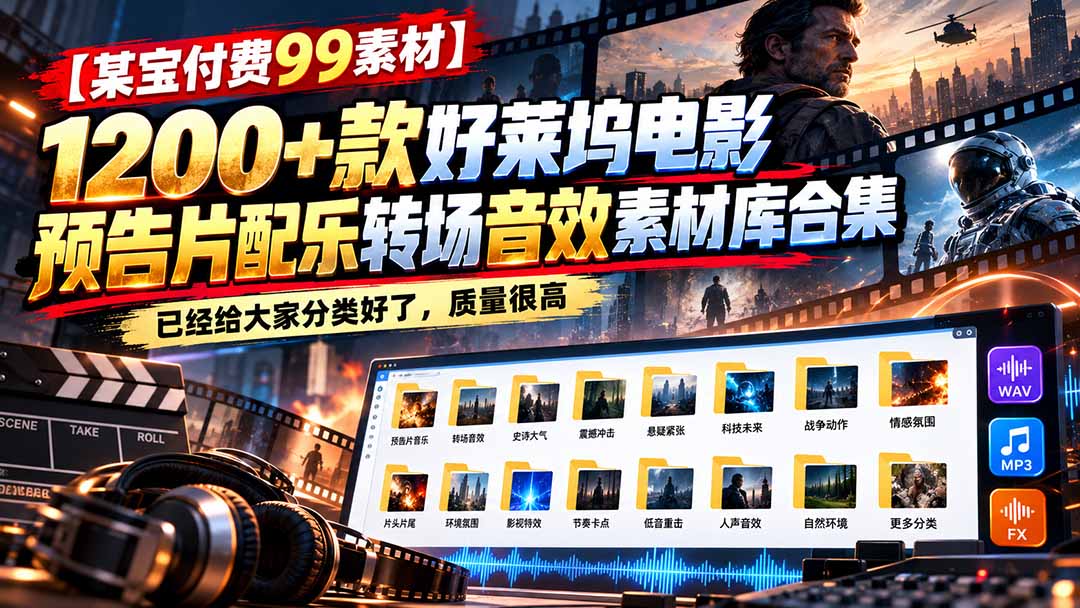 【某宝付费99素材】1200+款好莱坞电影预告片配乐转场音效素材库合集-酷乐网