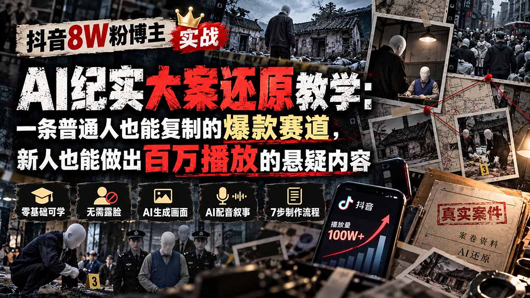 图片[1]-抖音8W粉博主AI纪实大案还原教学：一条普通人也能复制的爆款赛道，新人也能做出百万播放的悬疑内容-酷乐网