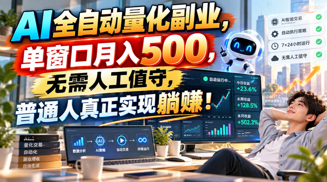 AI全自动量化副业,单窗口月入500,无需人工值守,普通人真正实现躺��!-酷乐网
