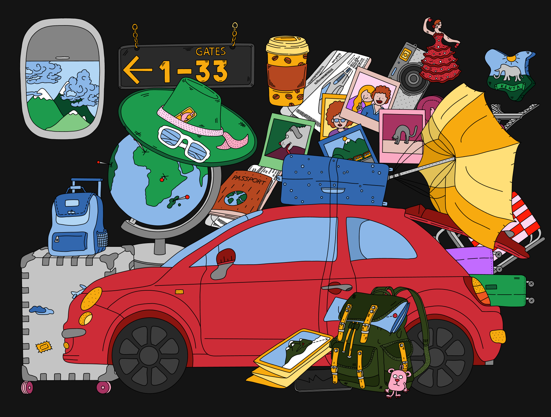 旅行旅游相关矢量插图插画套装
