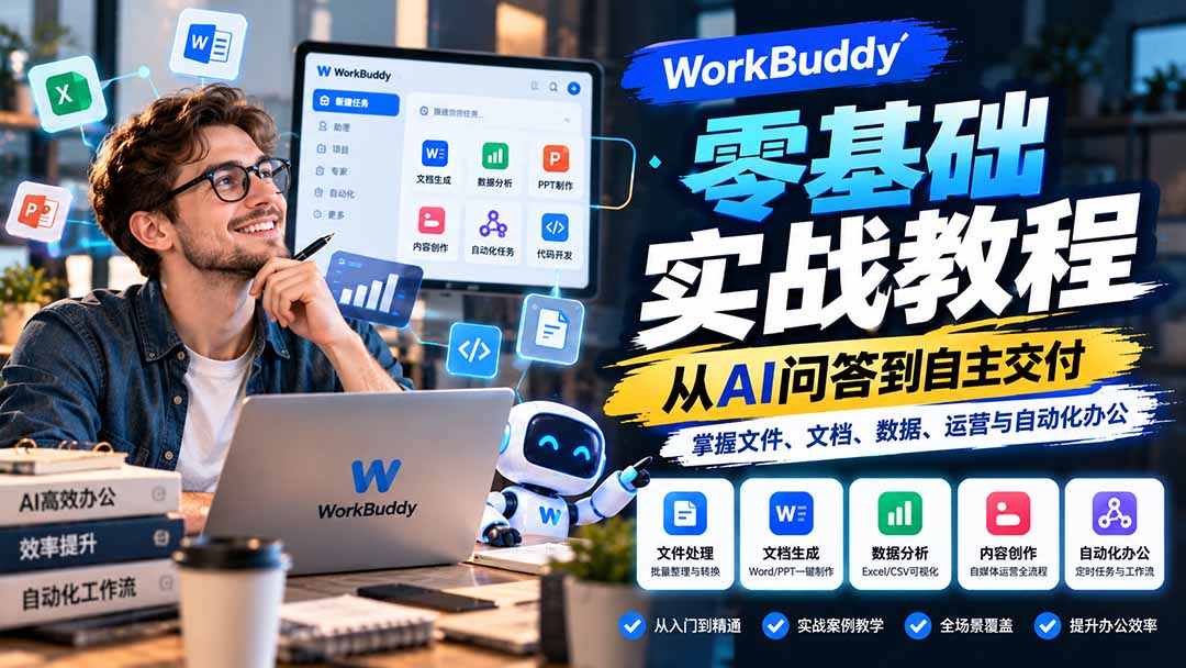 图片[1]-WorkBuddy零基础实战教程：从AI问答到自主交付，掌握文件、文档、数据、运营与自动化办公-酷乐网