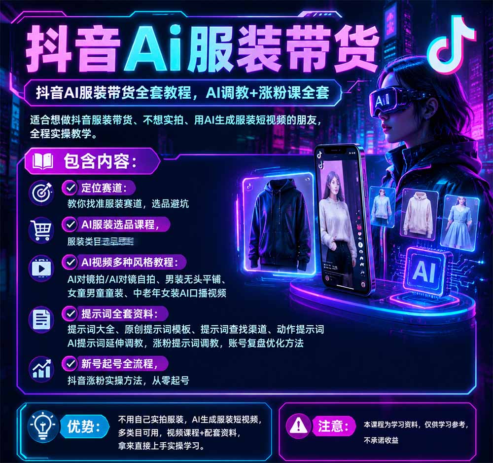 图片[2]-不用真人出镜的抖音AI服装带货课：AI对镜自拍、童装男装女装视频制作、起号涨粉，附提示词大全与调教模板-酷乐网