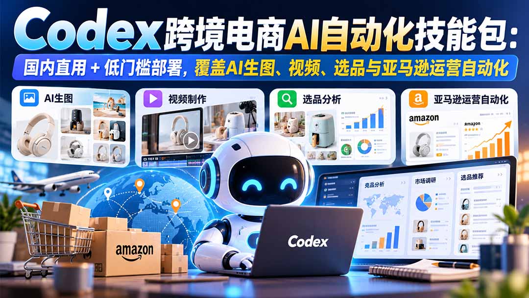 图片[1]-【无水印】Codex跨境电商AI自动化技能包：国内直用+低门槛部署，覆盖AI生图、视频、选品与亚马逊运营自动化-酷乐网