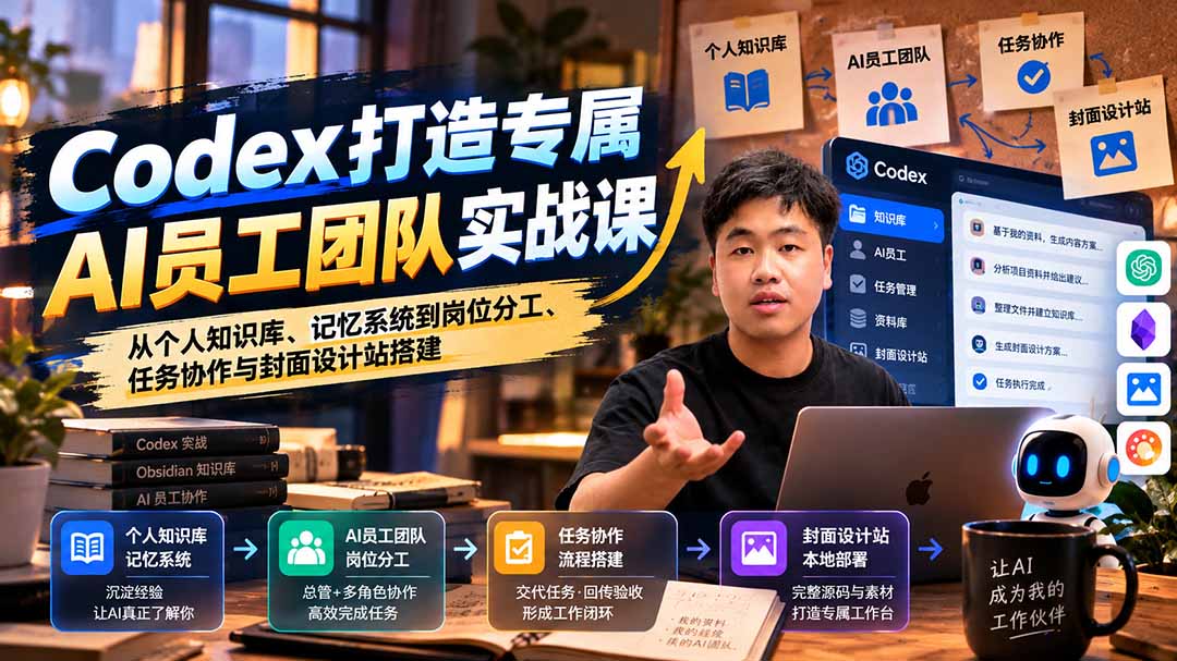 【无水印】Codex打造专属AI员工团队实战课:从个人知识库、记忆系统到岗位分工、任务协作与封面设计站搭建-酷乐网